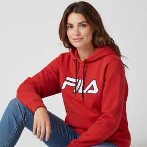 FILA - TRUE RED HOODIE WITH EMBROIDERED LETTERS IN CRISP WHITE - SIZE LARGE B20